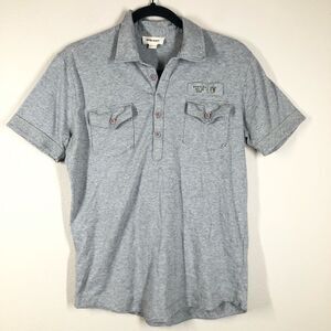 Diesel Mens Polo Shirt Gray Chest Pockets Raw Hem Size Small
